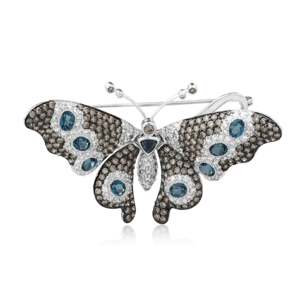 Brosa fluture din aur alb cu pietre pretioase si semipretioase de 10.69ct