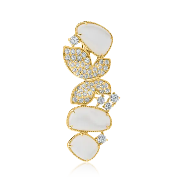 Brosa fluture din aur galben cu sidef de 5.9ct si diamante de 1.4ct