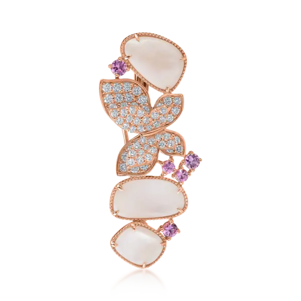 Brosa fluture din aur roz cu pietre pretioase si semipretioase de 5.4ct