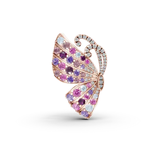 Brosa fluture din aur roz cu pietre pretioase si semipretioase de 1.58ct