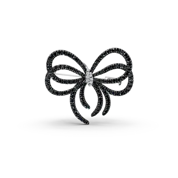 Brosa fundita din aur alb cu diamante negre de 6ct