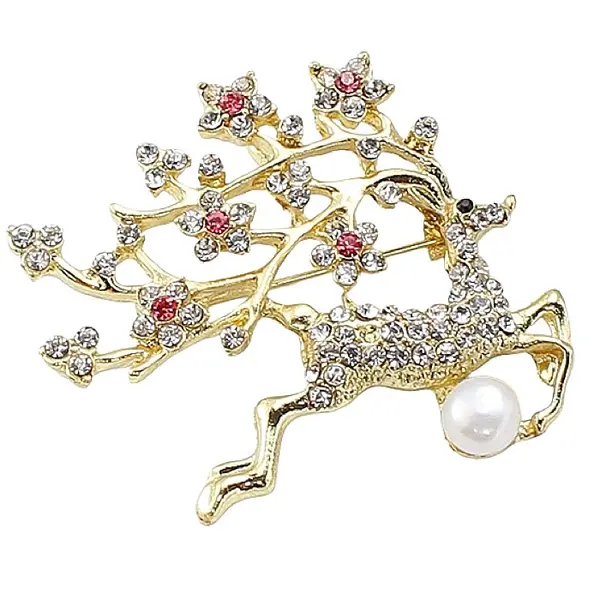 Brosa Golden Deer cu Perla Naturala