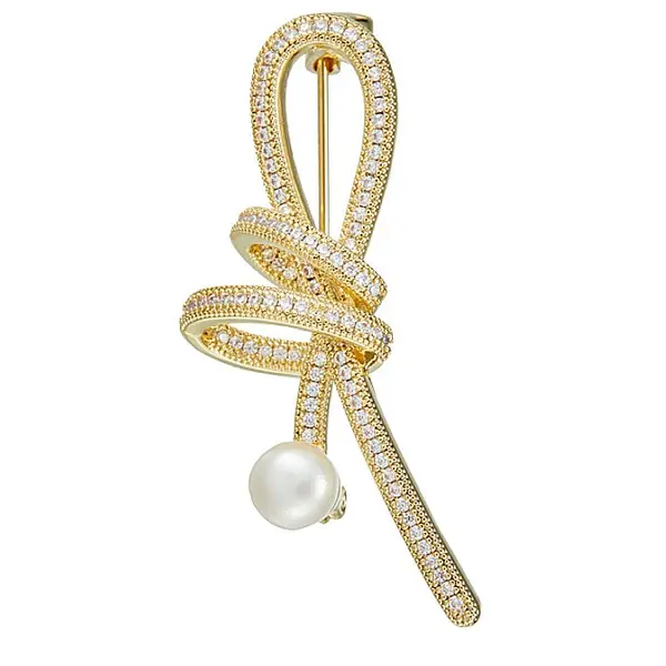 Brosa Golden Ribbon cu Perla Naturala