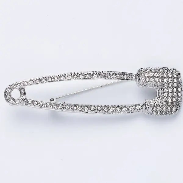 Brosa metalica argintie tip ac cu pietricele