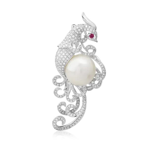 Brosa paun din aur alb cu pietre pretioase si semipretioase de 23.32ct