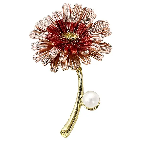 Brosa Red Daisy cu Perla Naturala