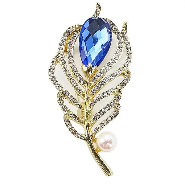 Brosa Sapphire Feather cu Perla Naturala