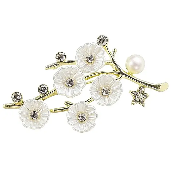 Brosa White Flowers cu Perle Naturale Albe