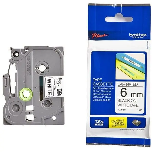 brother BANDA LAMINATA BLACK ON WHITE TZE211 ORIGINAL BROTHER P-TOUCH E300VP