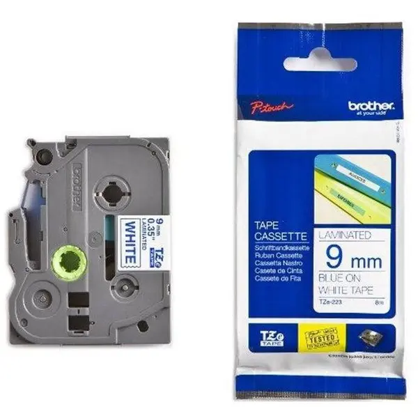brother Brother TZE223 Brother TZE-223 Banda laminata 9mm BLUE ON WHITE