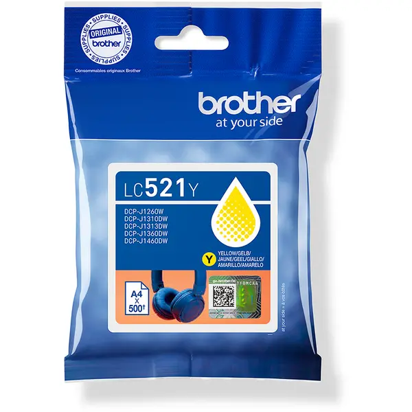 brother Cartus cerneala Brother LC521Y, Galben, 500 pagini