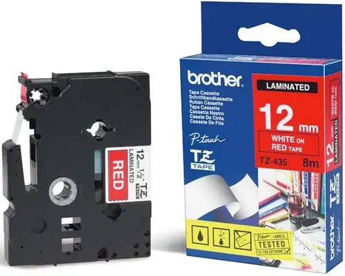 Brother Etichete TZ435 12mm (alb/rosu)