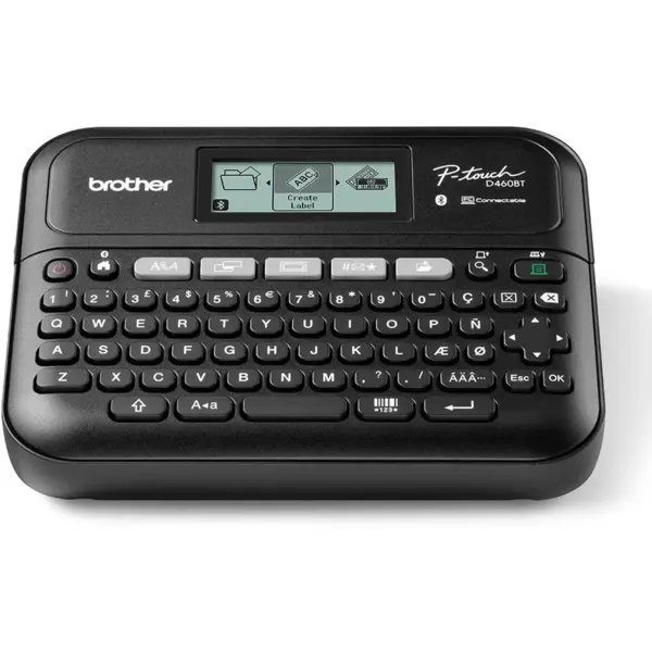 brother Imprimanta de etichete desktop Brother PT-D460BTVP P-touch cu diametrul de pana la 18 mm, conexiune USB si Bluetooth, include husa de transport si adaptor CA, Negru