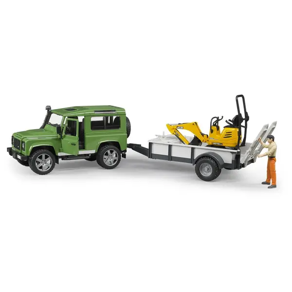 BRUDER Masina Land Rover Defender cu remorca, cu micro excavator JCB, Bruder 02593