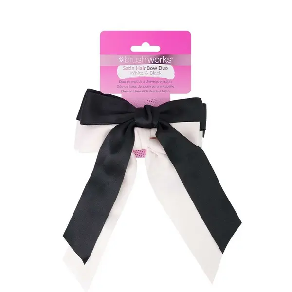 Brushworks Satin Hair Bow Duo – Black & White