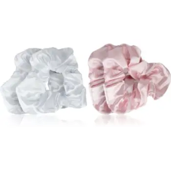 Brushworks Satin Scrunchies Pink & White Elastice pentru par