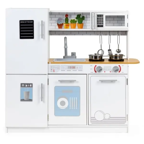 Bucatarie copii Ecotoys, lemn, accesorii si lumini, alb KID975402, la doar 447,00 lei