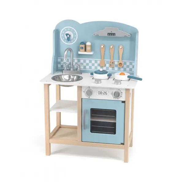 Bucatarie copii PolarB Viga, lemn, 7 accesorii, albatru KID440472, la doar 476,00 lei