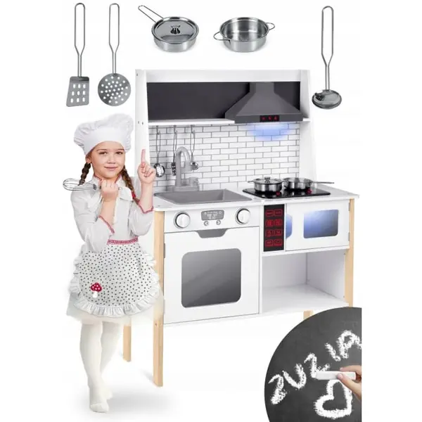 Bucatarie copii Ricokids, lemn, accesorii, sunete si lumini alb KID613679, la doar 453,00 lei