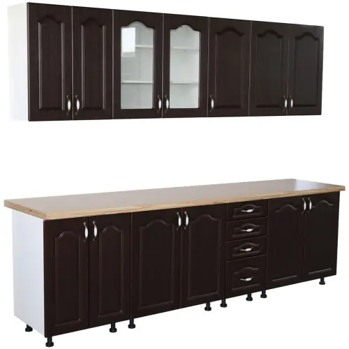Bucatarie Zebra 260 cm din MDF Wenge cu blat termoizolant artar