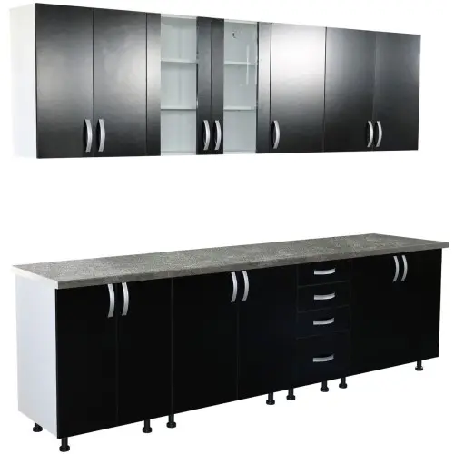 Bucatarie Zebra 260 cm din PAL Negru cu blat termoizolant gri