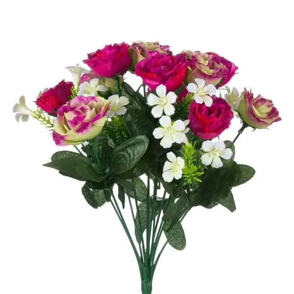 Buchet decorativ artificial cu flori alb roz,plastic,36 cm