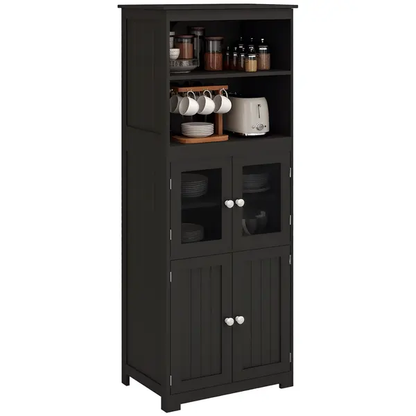 Bufet bucătărie HOMCOM cu sertare, dulapuri de depozitare multi-rangements dim. 60L x 30A x 162Î cm negru | Aosom Romania