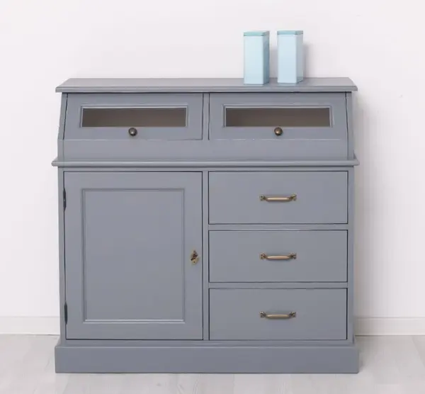 Bufet cu 1 usa, 3 sertare, 2 compartiemente cu usa sticla, BAS cu finisaj Slate Grey / Cream