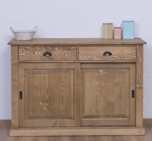 Bufet cu 2 usi glisante, 2 sertare, BAS cu finisaj Walnut Waxed