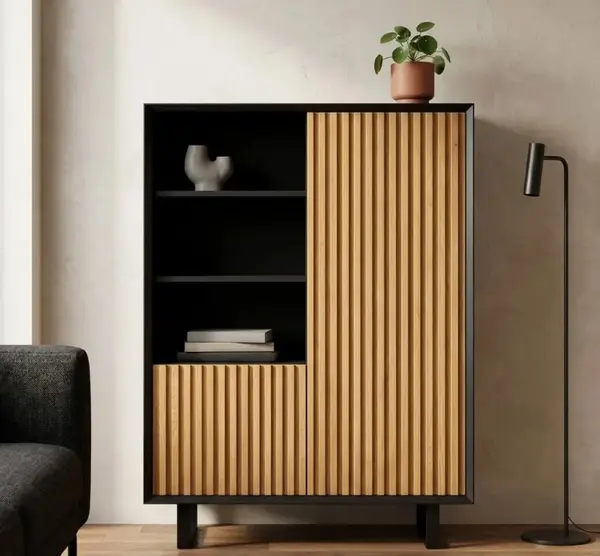 Bufet cu 2 usi 'Slatted' cu finisaj Black