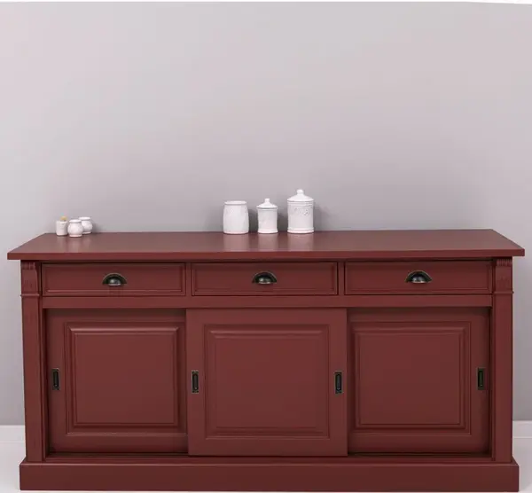 Bufet cu 3 usi glisante pline, 3 sertare, BAS cu finisaj Maroon / White