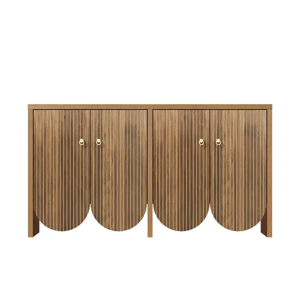 Bufet cu 4 uși, dulap de depozitare versatil pentru living, sufragerie, 147×40×80 cm, Culoare naturală