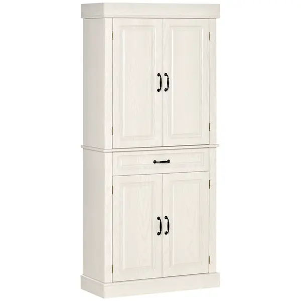 Bufet de bucatarie HOMCOM cu 2 dulapuri cu 2 usi si sertar, din lemn 80x35x180cm alb | Aosom RO