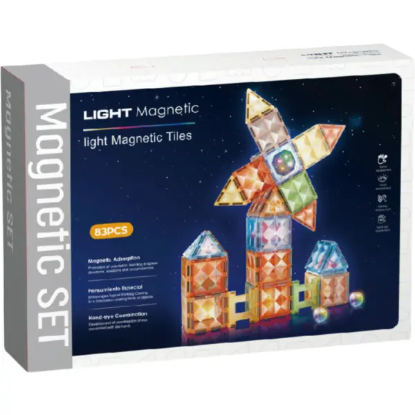 Bufnitel Joc magnetic Diamond cu lumini - 83 piese (7.5 cm)