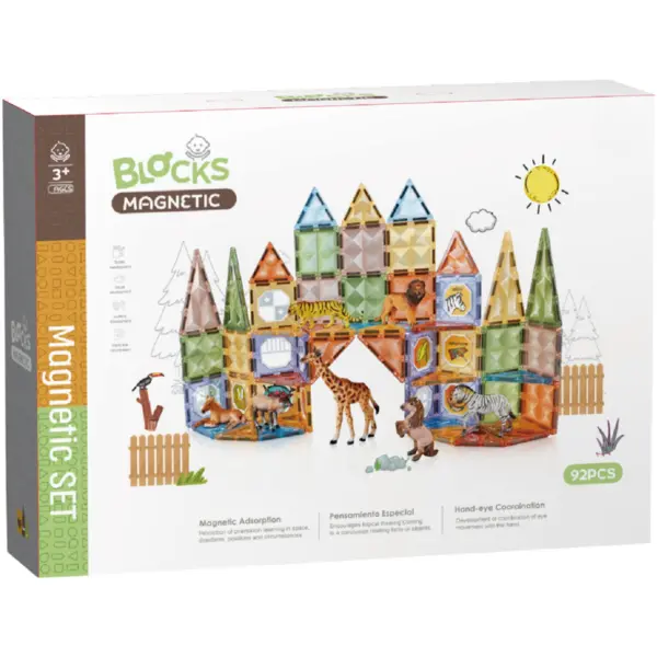 Bufnitel Joc magnetic Diamond La Zoo - 92 piese (7.5 cm)