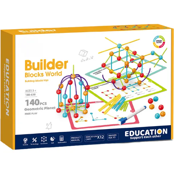 Bufnitel Set de constructie STEAM - Forme 3D ( 140 piese)