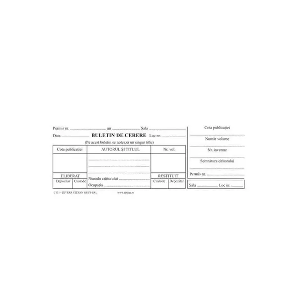 Buletin de cerere pentru sala de lectură set 50 bucăți Buletin de cerere pentru sala de lectură set 50 bucăți