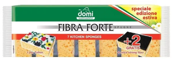 Bureți de bucătărie Domi - Fibra Forte, 5+2 bucăți, galben