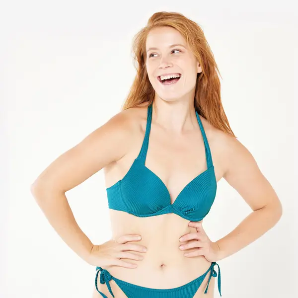 Bustieră de baie push up texturat surf Elena folk petrol Albastru Damă