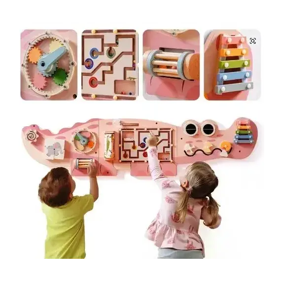 Busy Board din Lemn pentru Perete – Model Crocodil, Activități Montessori pentru Dezvoltare - Default Title
