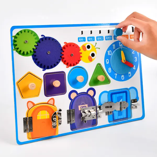 Busy Board Montessori - Placa Incuie-descaruie din lemn ZukiToys.ro