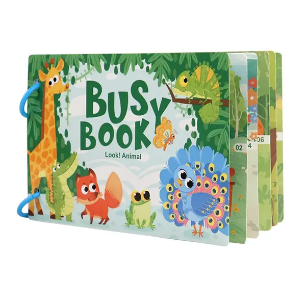 Busy Book - Animale salbatice, carte interactiva cu stickere reutilizabile
