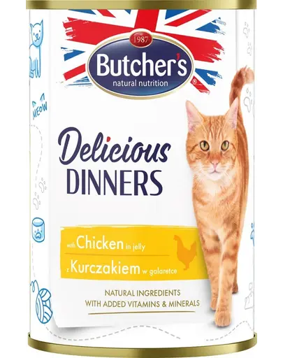 BUTCHER'S Delicious Dinners hrana umeda pisici, bucati de pui in jeleu 400g
