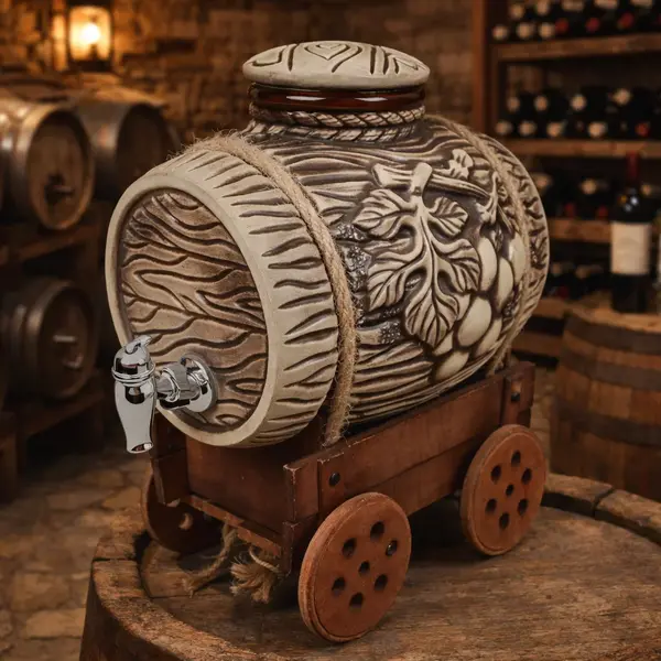 Butoi din ceramica cu robinet pentru vin, 4,8 litri