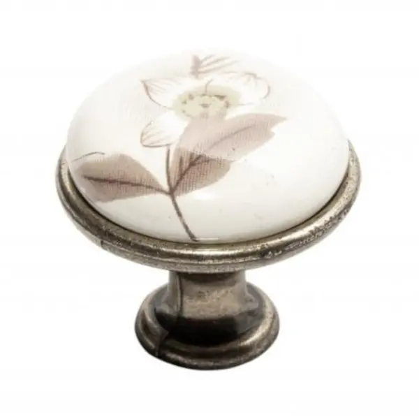 Buton Ceramica Model W0520/701A, Finisaj Antic Auriu/Floare Maro