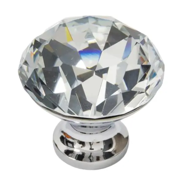 Buton Cristal Model Fi20 Plat, Finisaj Crom Lucios/Transparent