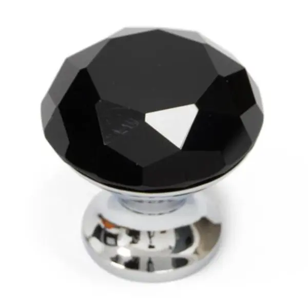 Buton Cristal Model Fi25 Plat, Finisaj Crom Lucios/Negru