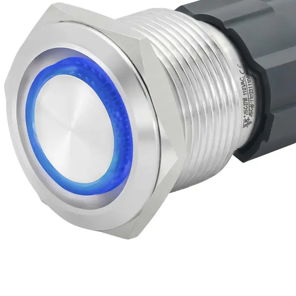 Buton Metalic Push 22mm cu REVENIRE, 220V-10A, Led Albastru, ElectroAZ Engros