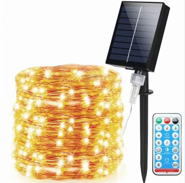 BZRSH Instalatie Luminoasa Solara Cupru 30m 300 LED Alb Cald 8 Efecte IP65 Telecomanda