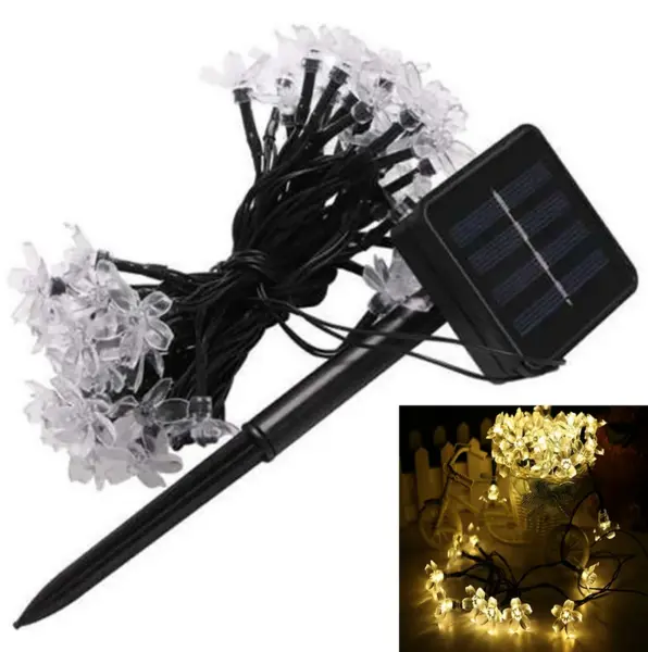 BZRSH Instalatie Solara Exterior 50 LED Flori Cires Alb Cald 5m 8 Moduri